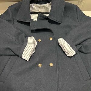 Nili Lotan Double-Breasted Navy Peacoat with Gold Buttons